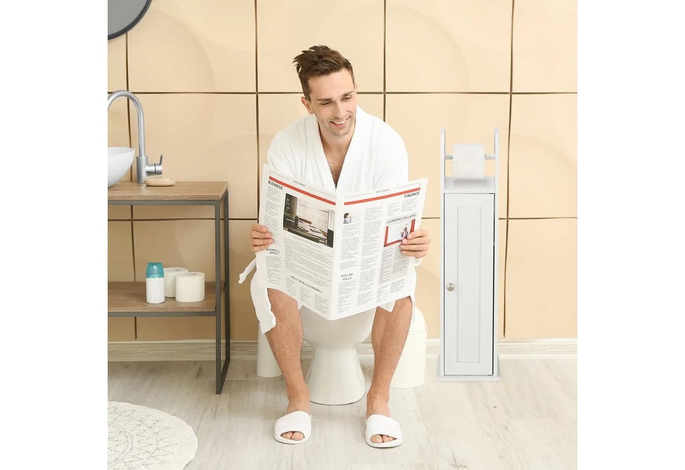 relaxdays Toilettenpapierhalter Stehend Weiß Landhaus Stil