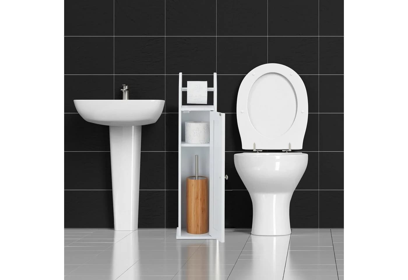 relaxdays Toilettenpapierhalter Stehend Weiß Landhaus Stil - Bild 5