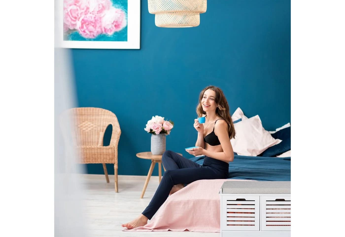 relaxdays Sitztruhe mit 3 Körben und Polsterbank Weiß - Bild 3
