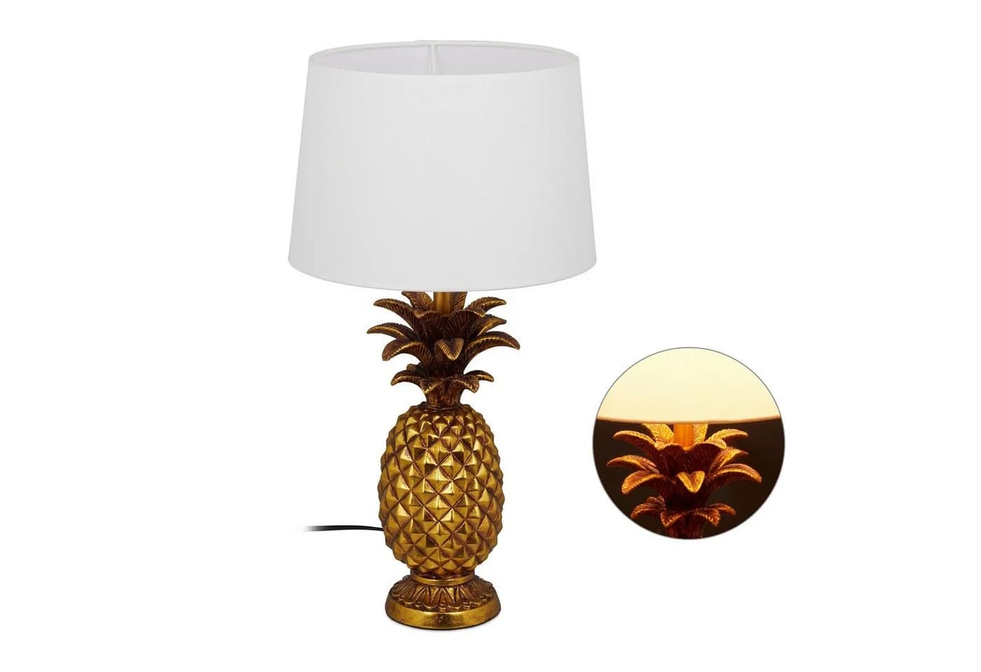 relaxdays Tischleuchte Ananas Gold Stoffschirm - Bild 2