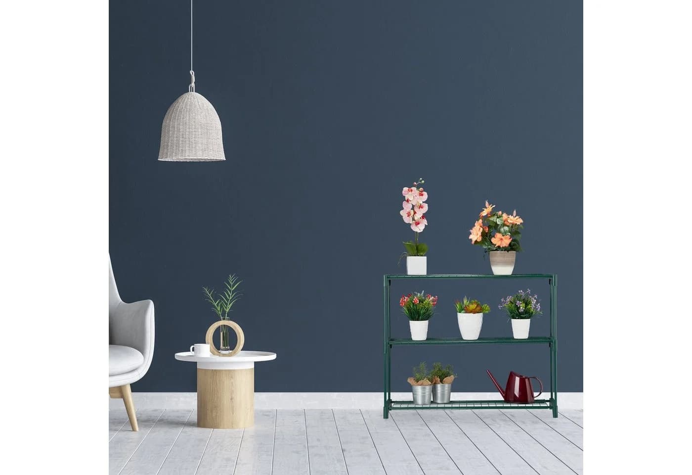relaxdays Blumenständer Pflanzenregal mit 3 Ablagen Grün