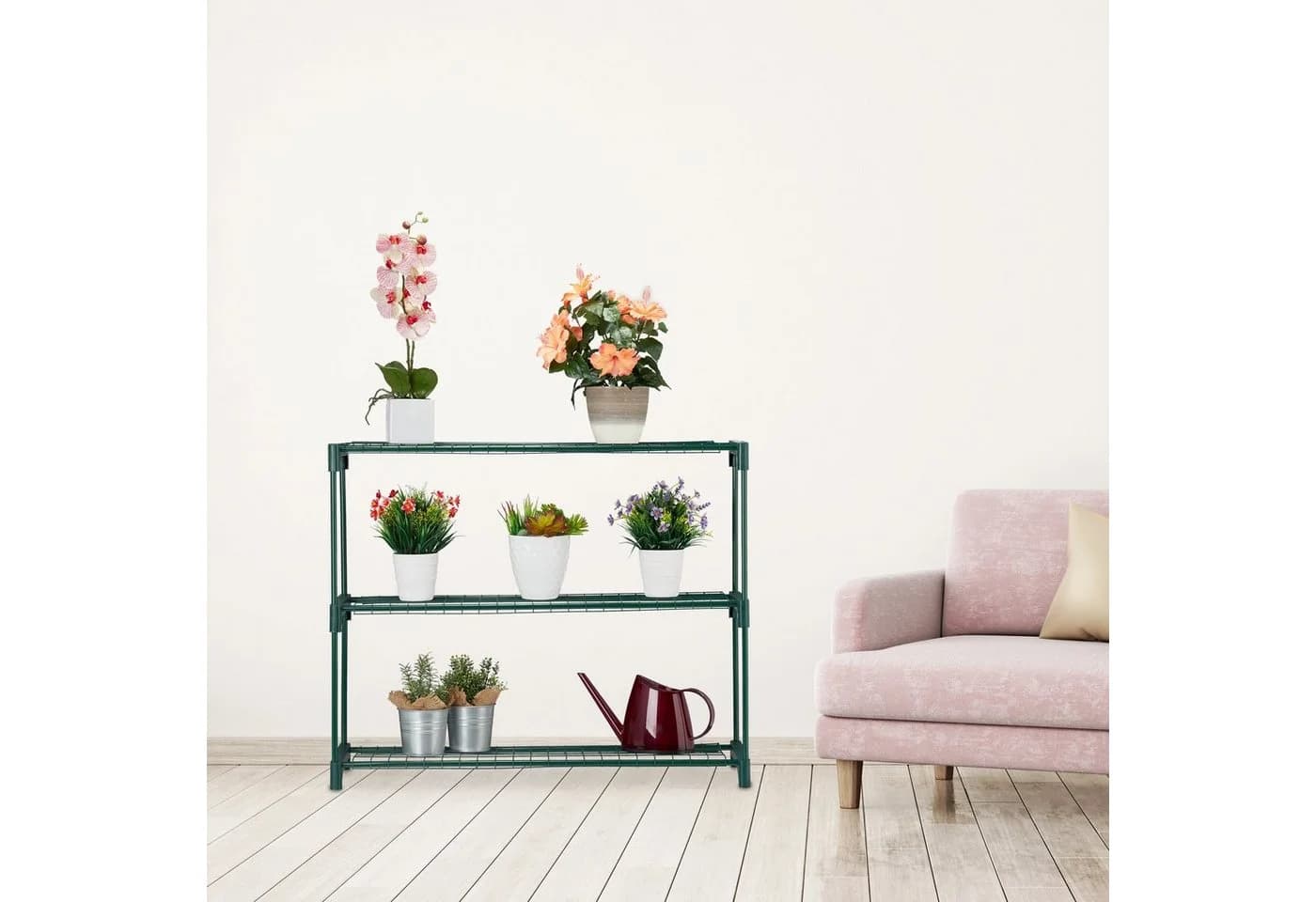 relaxdays Blumenständer Pflanzenregal mit 3 Ablagen Grün - Bild 5