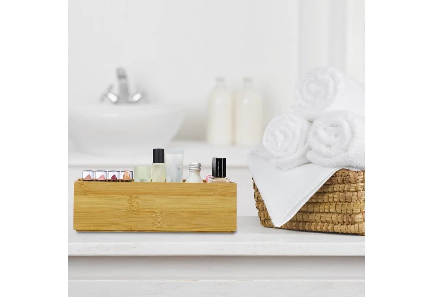 relaxdays Aufbewahrungsbox 2er Set Bambus Stapelbar Natur