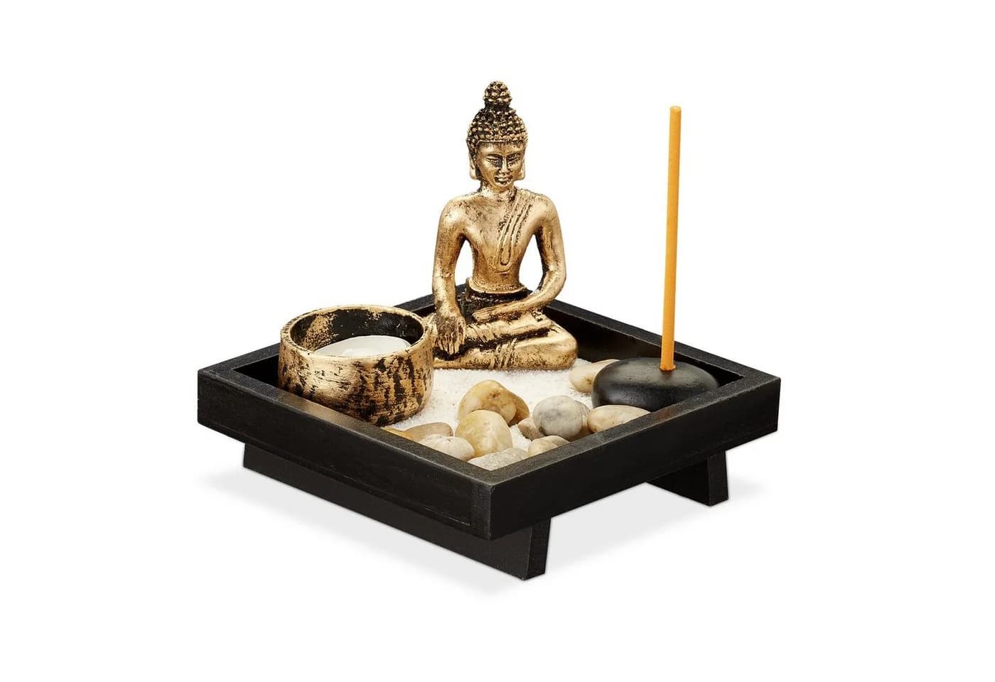 relaxdays Buddhafigur Zen Garten mit Buddha Schwarz/Bronze - Bild 2