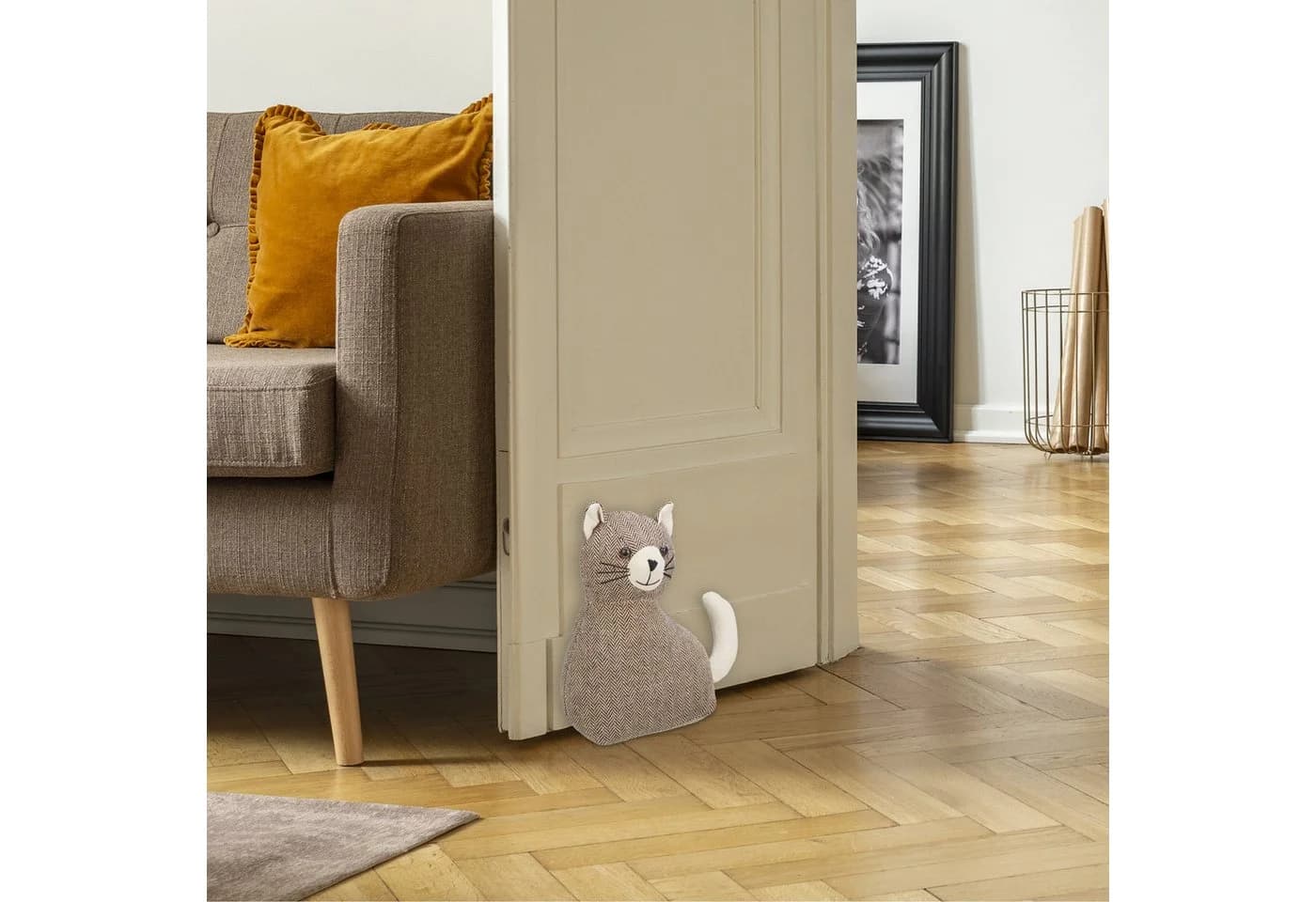 relaxdays Bodentürstopper Katze Braun - Weicher Türpuffer