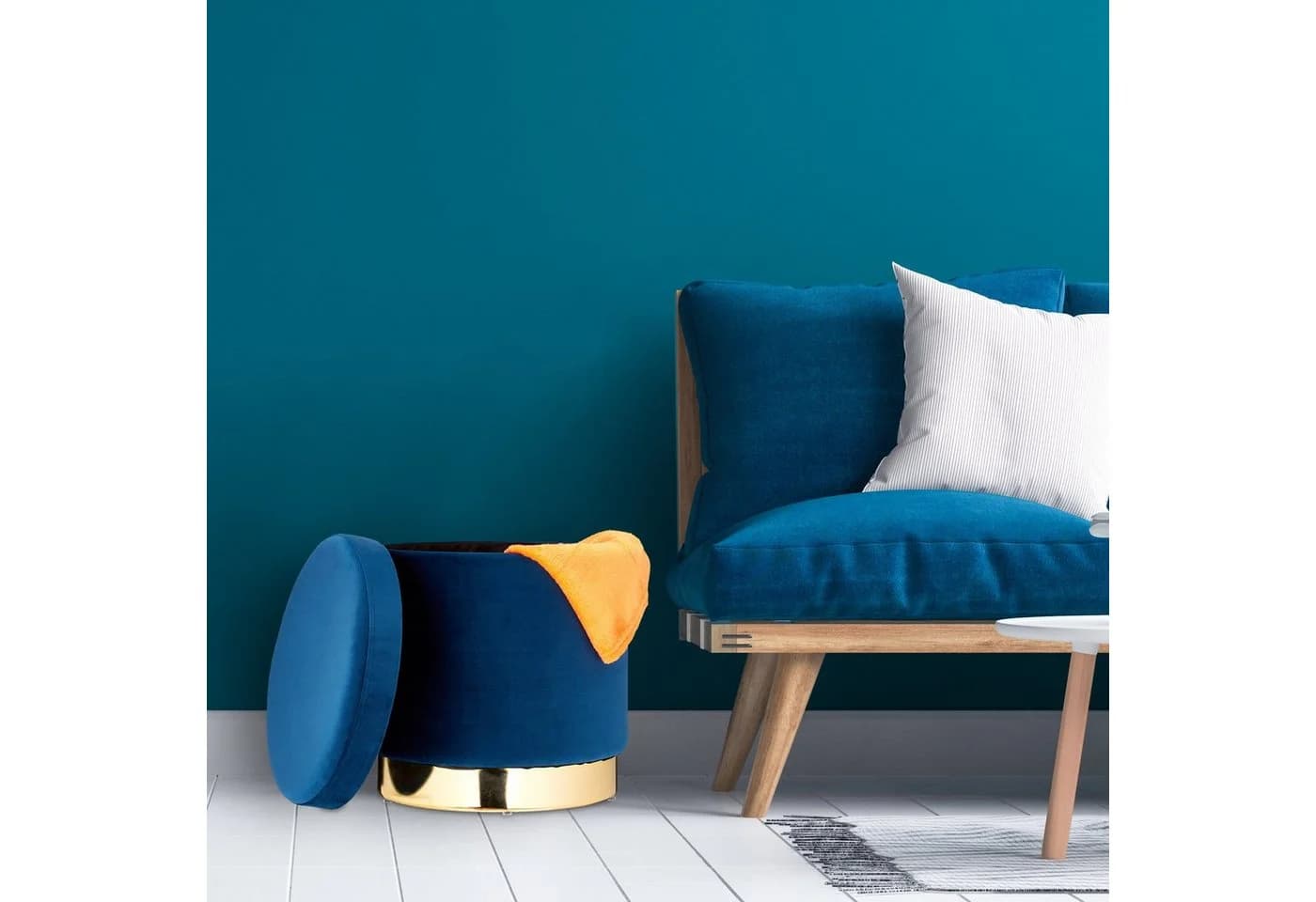 relaxdays Sitzhocker Samthocker mit Stauraum Blau - Bild 3