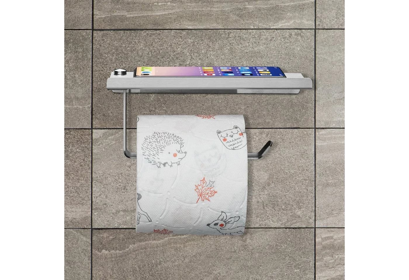 relaxdays Toilettenpapierhalter mit Ablage Silber - Bild 3