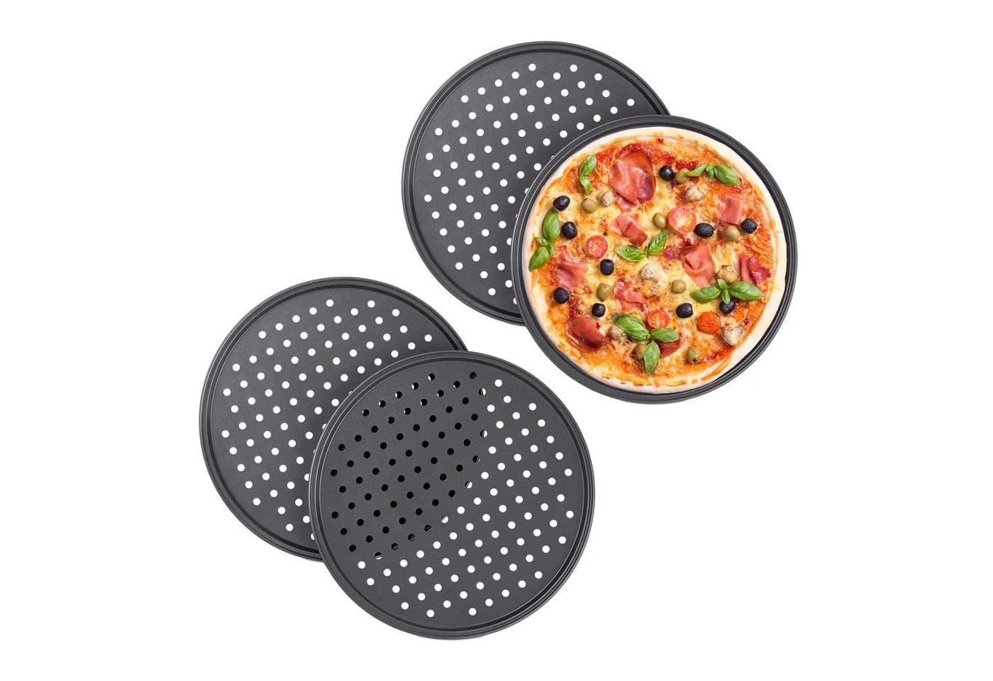 relaxdays Pizzablech Knusper 4er Set Anthrazit Carbonstahl - Bild 2