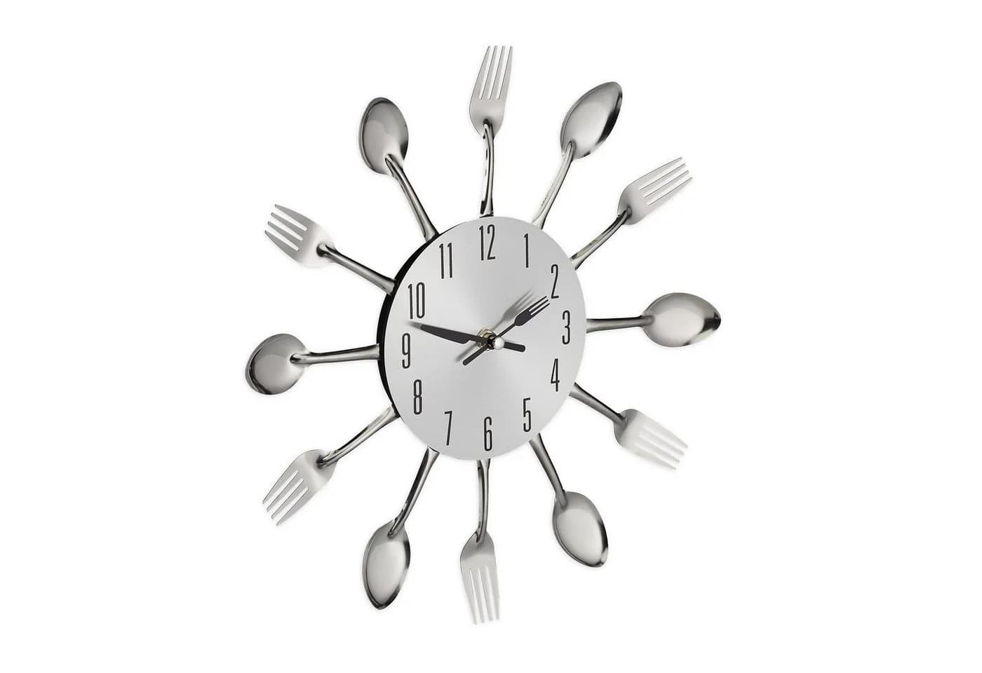 relaxdays Wanduhr Besteck Silber - Originelle Küchenuhr mit Gabel und Messer - Bild 2