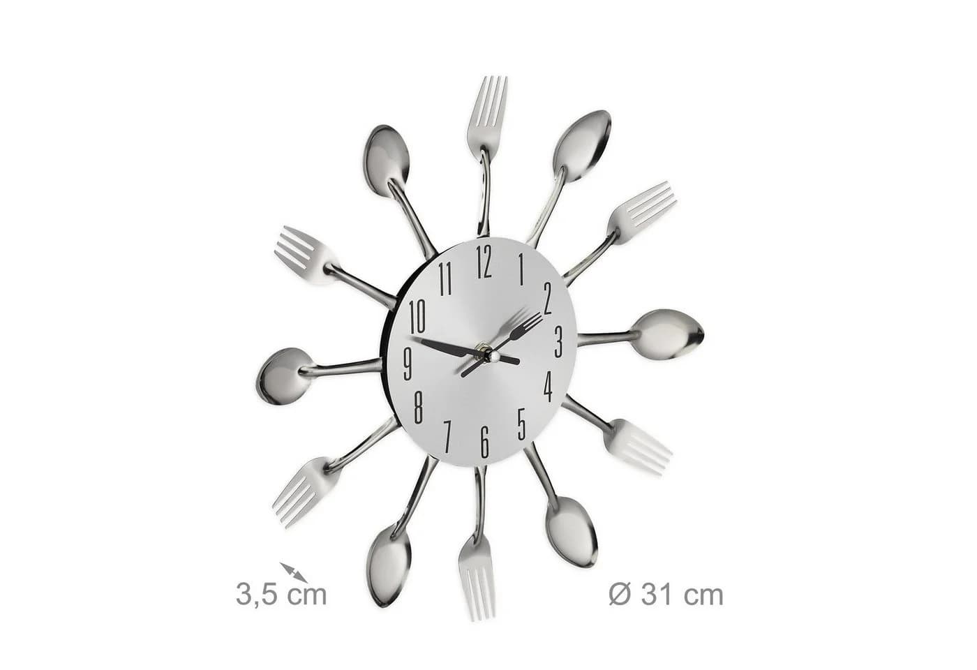 relaxdays Wanduhr Besteck Silber - Originelle Küchenuhr mit Gabel und Messer - Bild 4