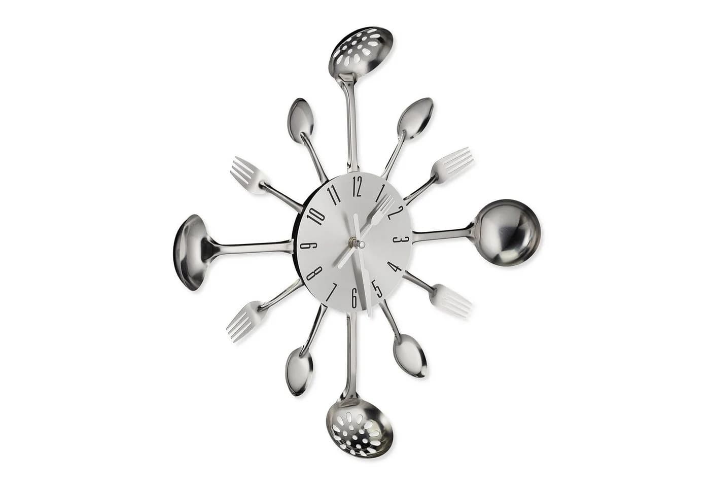 relaxdays Wanduhr Besteck Silber - Originelle Küchenuhr mit Gabel und Messer - Bild 2