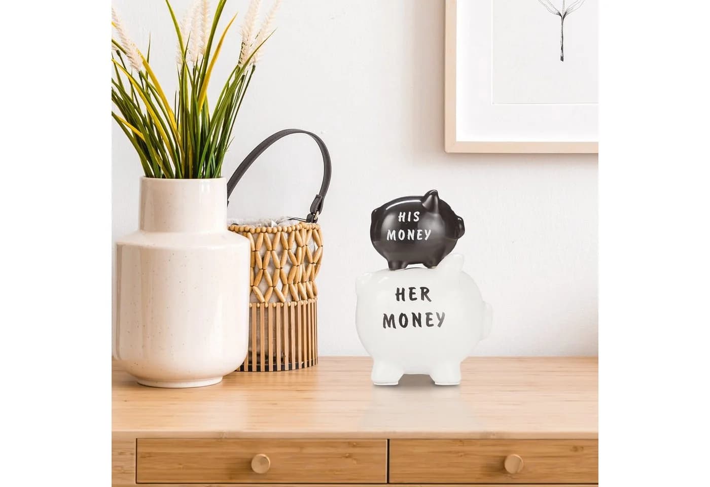 relaxdays Spardose His Money & Her Money Keramik Schwarz Weiß