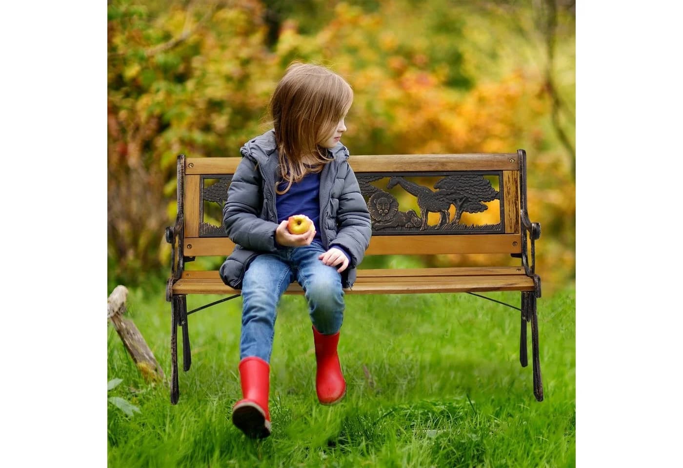 relaxdays Kinder Gartenbank mit Tier-Motiv Natur - Bild 3