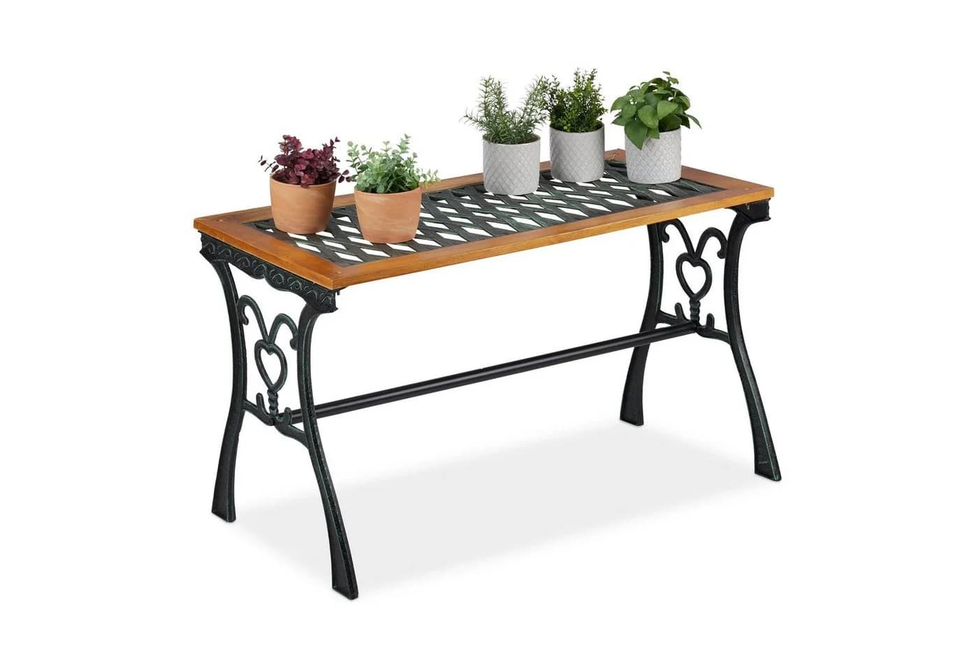 relaxdays Gartentisch rechteckig Shabby-Chic Rautenmuster Gusseisen Holz - Bild 2
