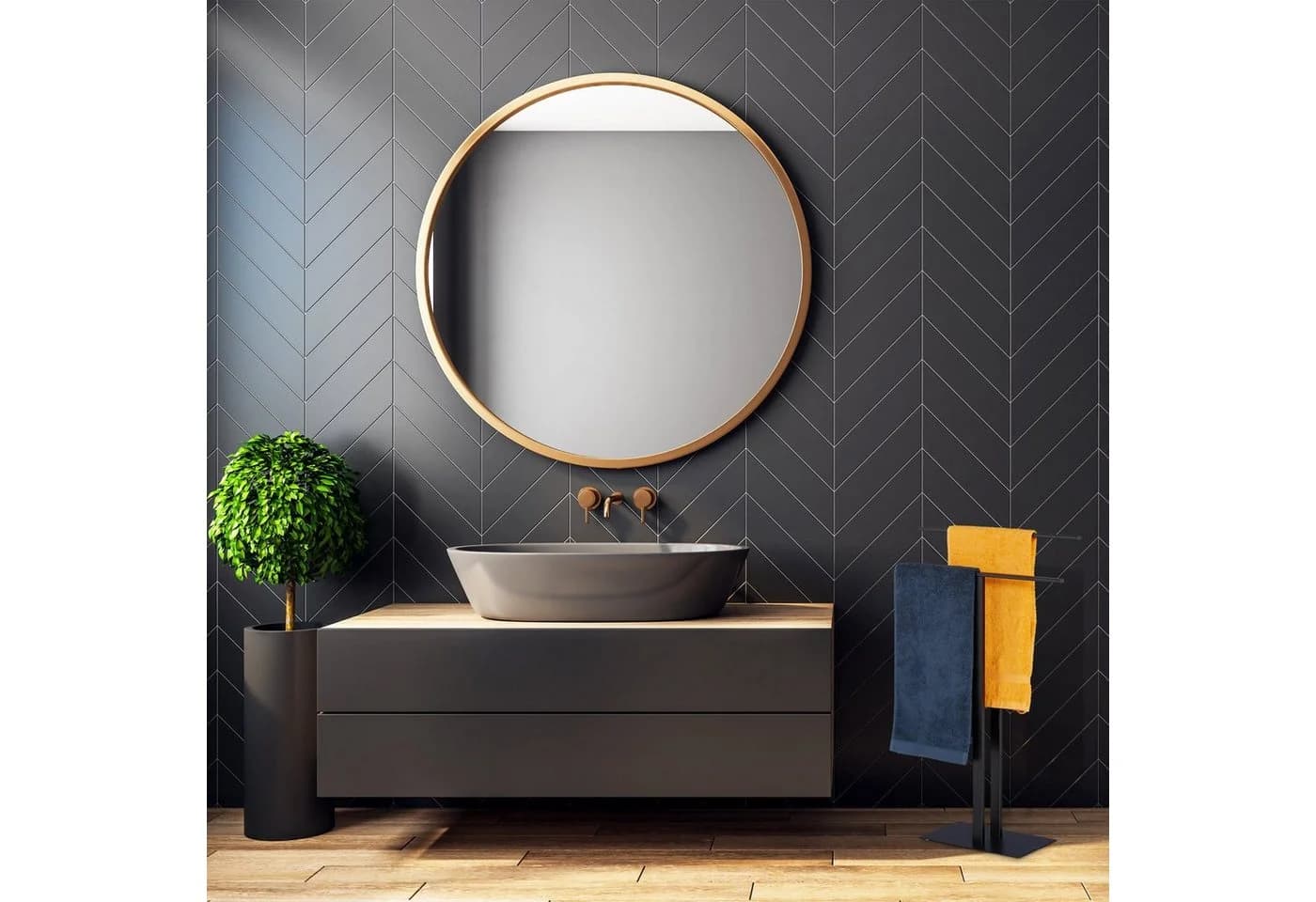 relaxdays Handtuchständer mit 2 Stange Schwarz - Bild 5