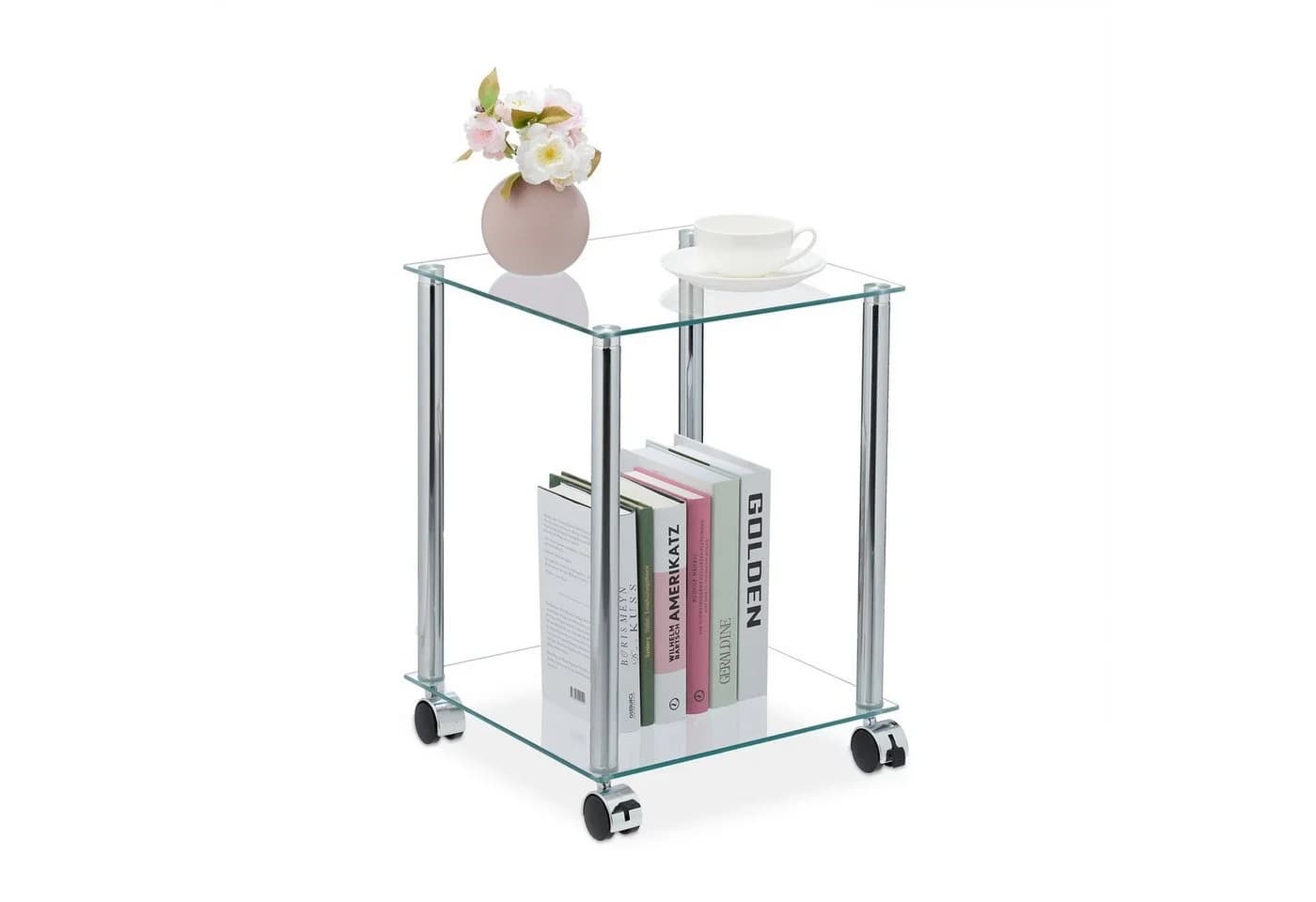 relaxdays Beistelltisch Glas mit Rollen Silber Transparent - Bild 2