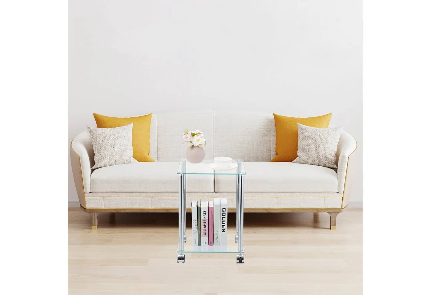 relaxdays Beistelltisch Glas mit Rollen Silber Transparent - Bild 3