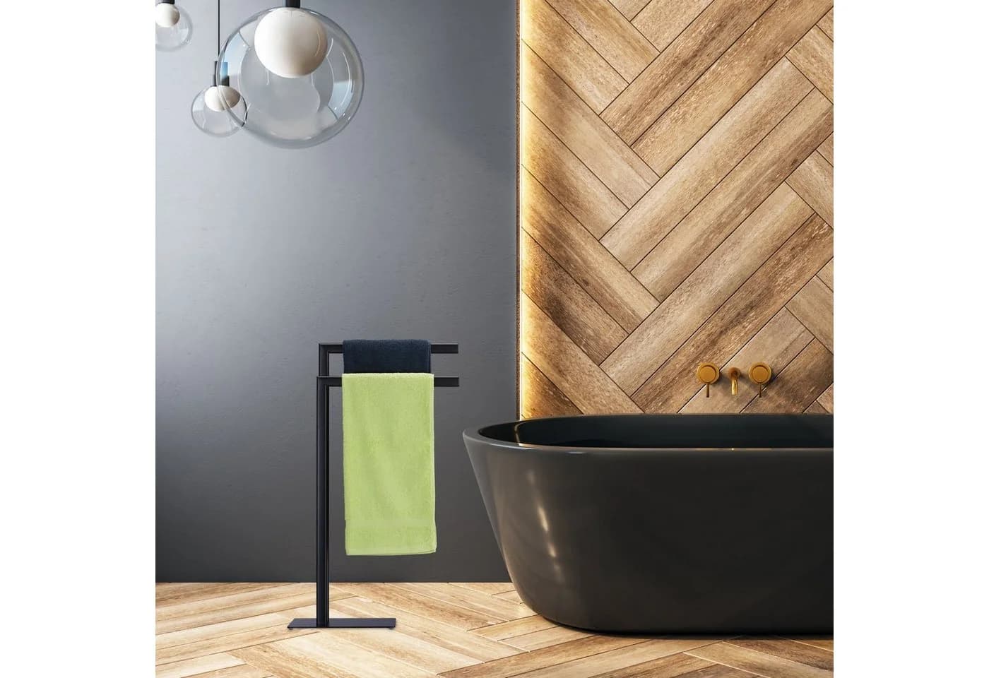 relaxdays Handtuchständer Schwarz Freistehend Stahl