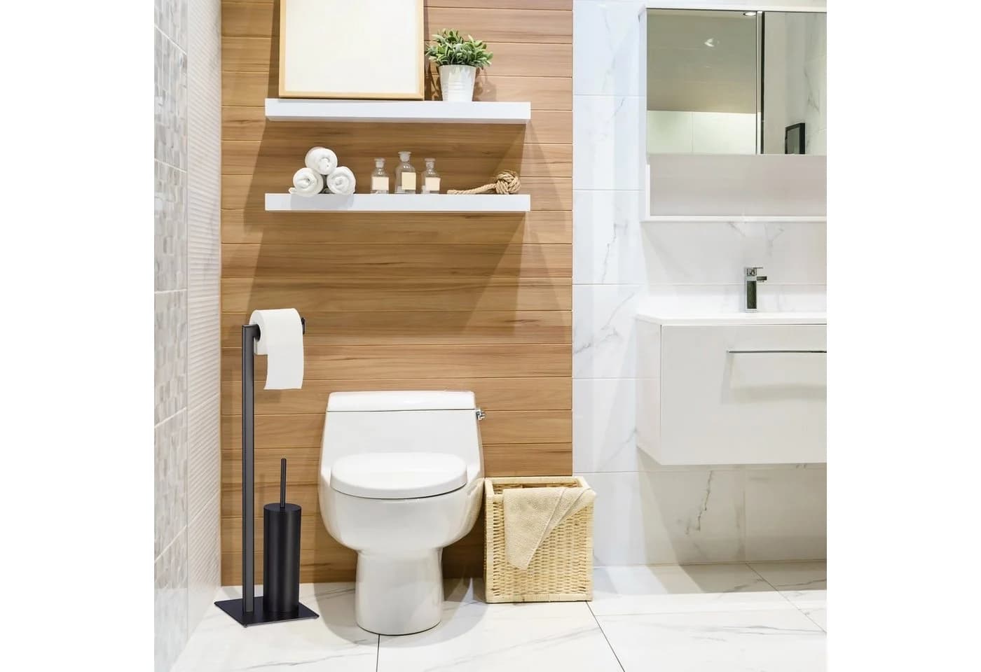 relaxdays Badezimmer-Set WC Garnitur Matt-Schwarz