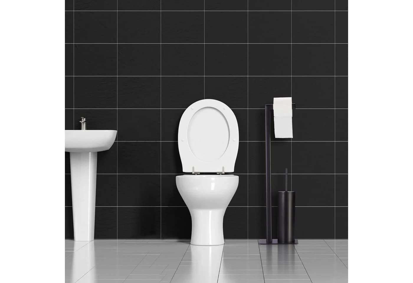 relaxdays Badezimmer-Set WC Garnitur Matt-Schwarz - Bild 5