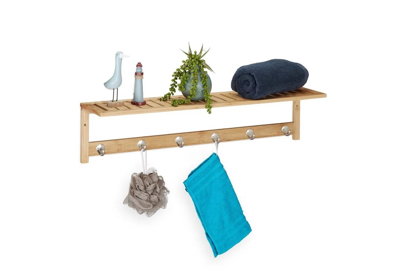 RELAXDAYS Wandregal mit Hakenleiste aus Bambus - Wandhandtuchhalter Natur - Bild 2