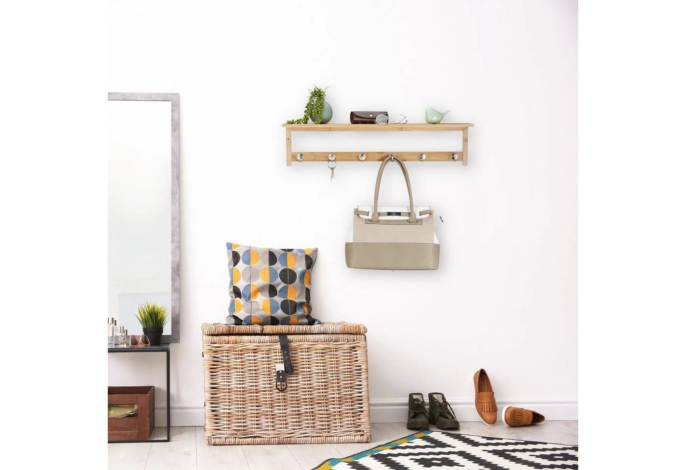 RELAXDAYS Wandregal mit Hakenleiste aus Bambus - Wandhandtuchhalter Natur - Bild 5
