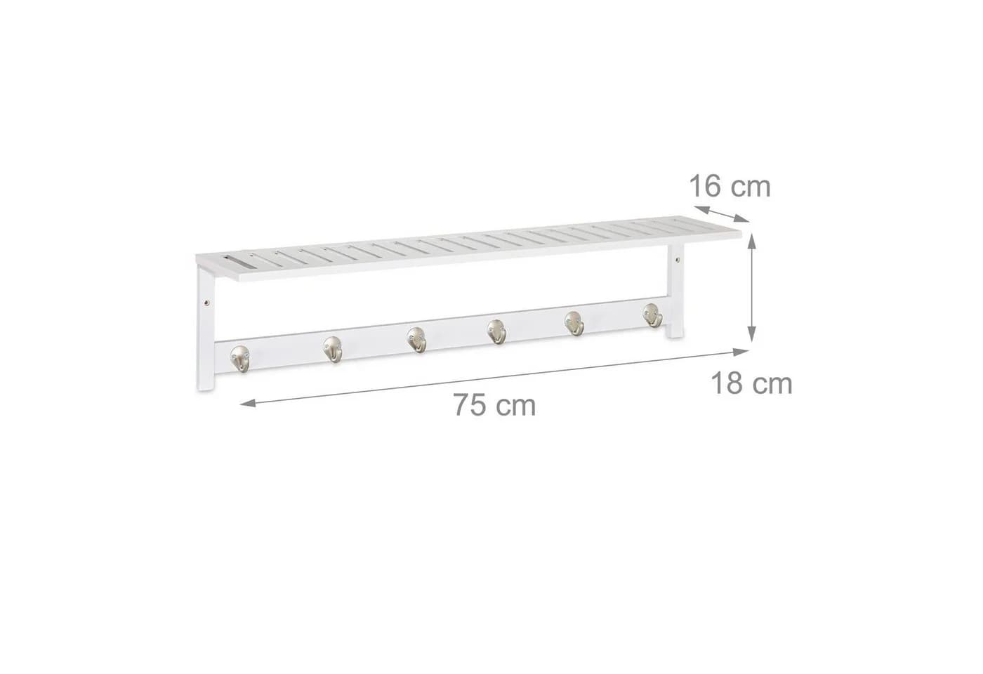 relaxdays Wandgarderobe Weiß mit Ablage 6 Haken Bambus - Bild 4