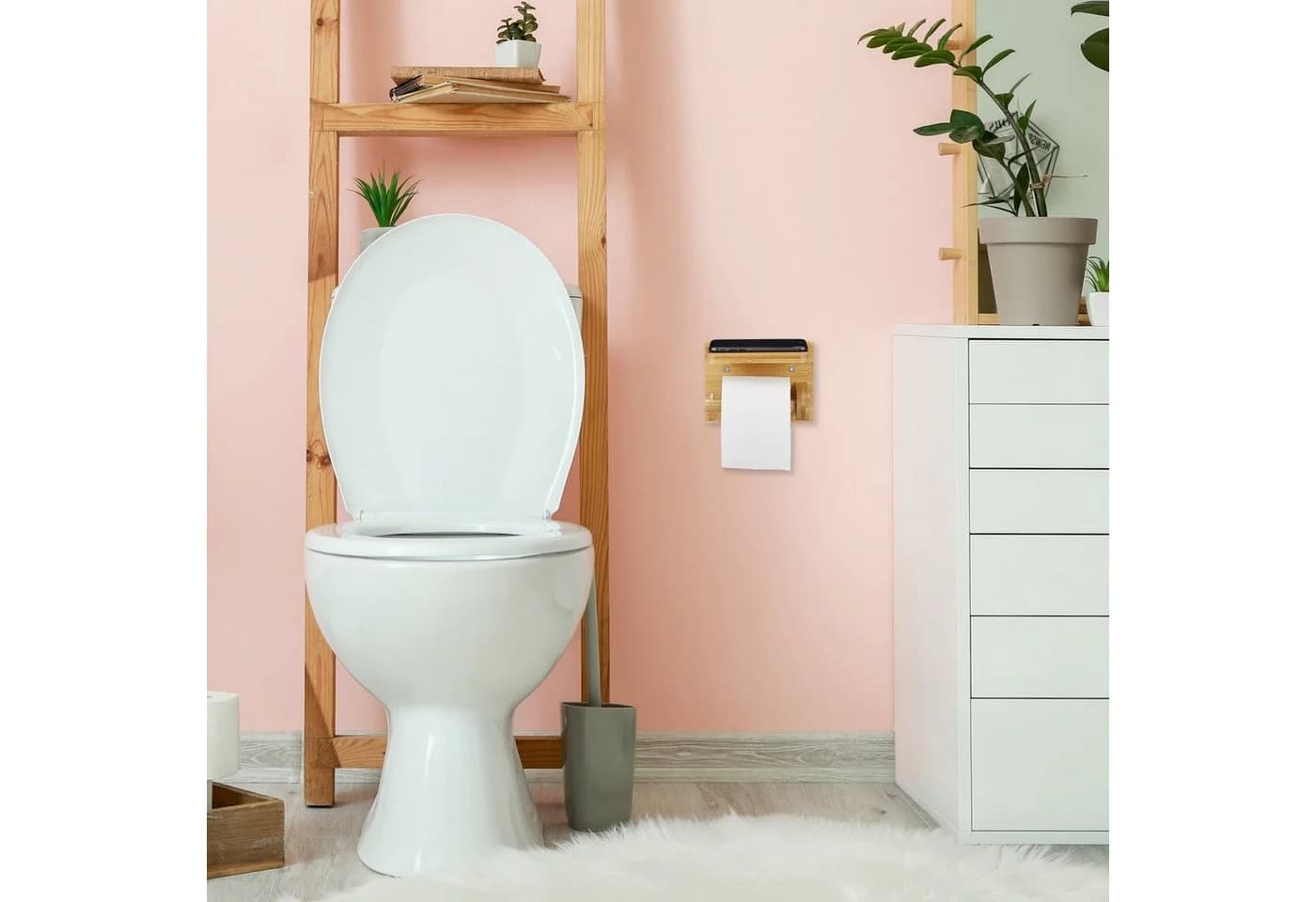 relaxdays Toilettenpapierhalter mit Ablage aus Bambus