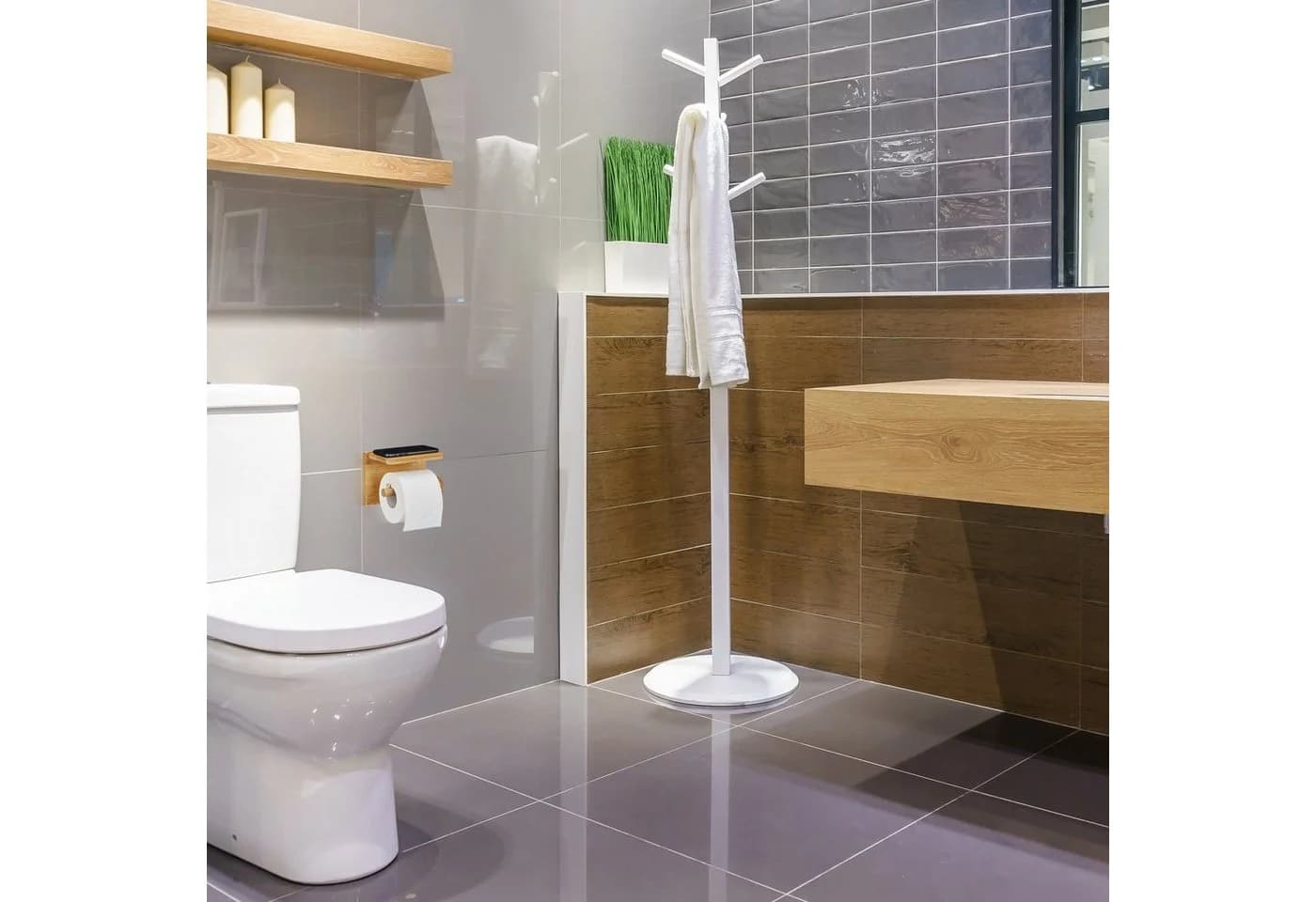 relaxdays Toilettenpapierhalter mit Ablage aus Bambus - Bild 5