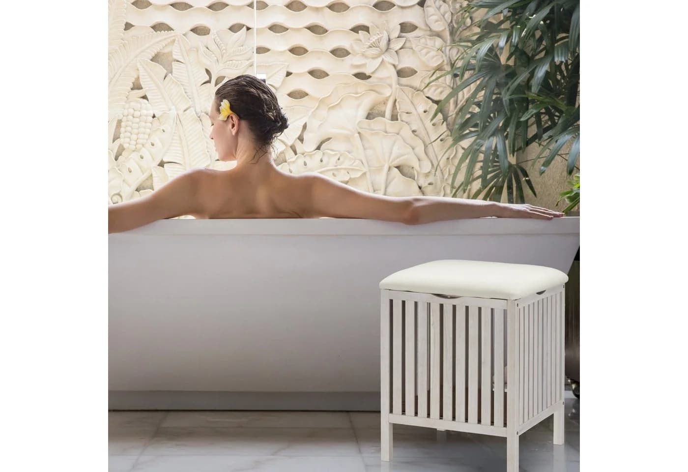 RELAXDAYS Wäschekorb Weiß mit Sitz und Stauraum - Bild 3