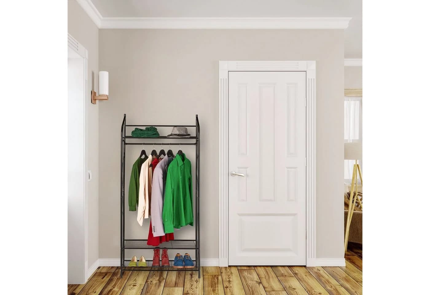 relaxdays Kleiderständer Metall Schwarz Vintage mit 3 Ablagen