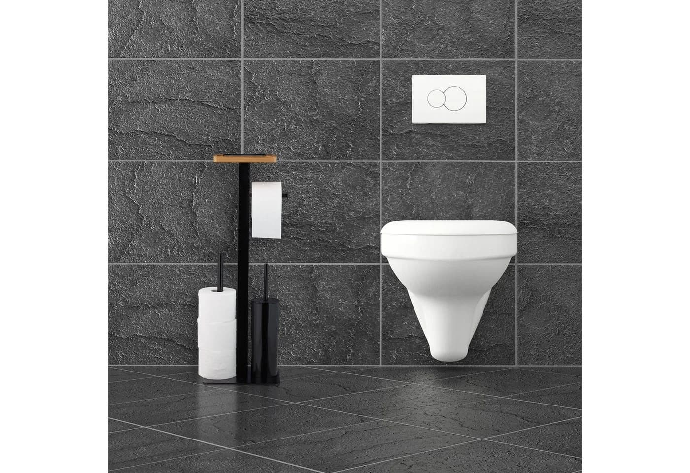 relaxdays WC Garnitur 3in1 mit Ablage Schwarz