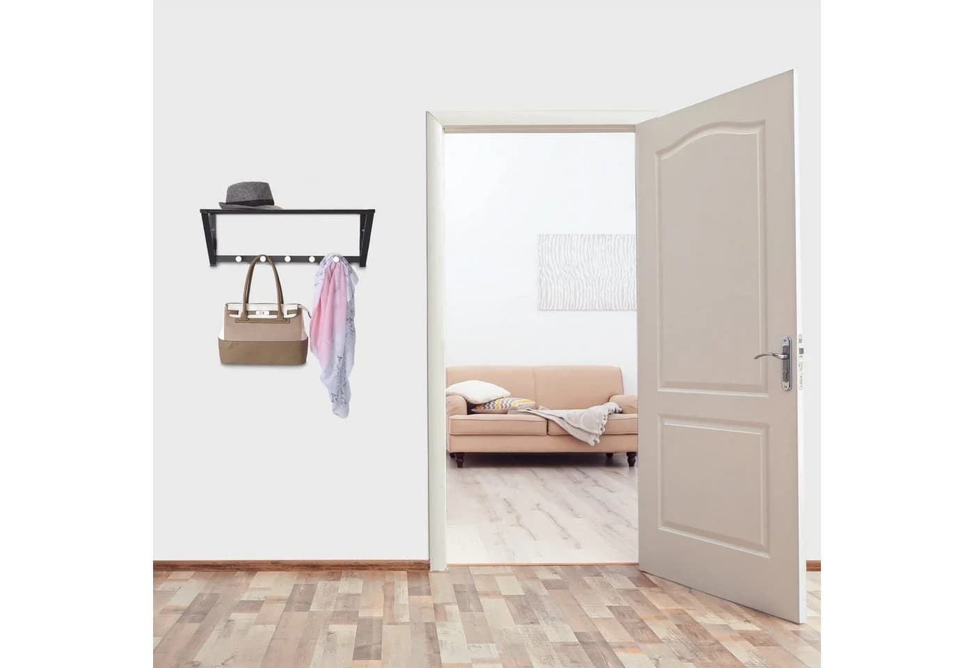 relaxdays Wandgarderobe mit Ablage Schwarz/Silber 5 Haken