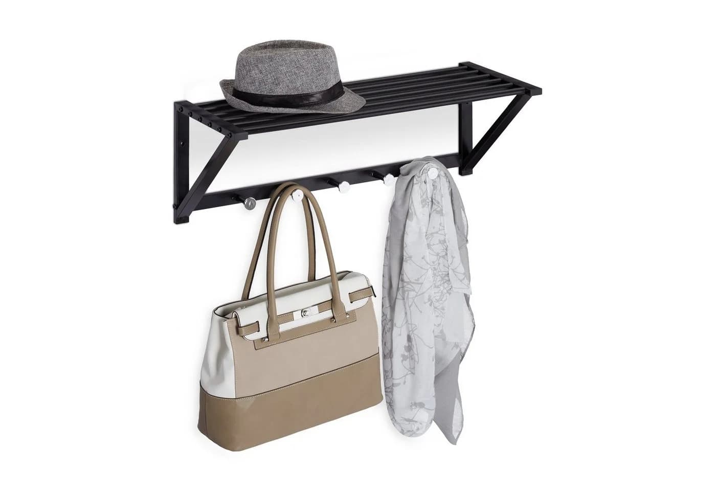 relaxdays Wandgarderobe mit Ablage Schwarz/Silber 5 Haken - Bild 2