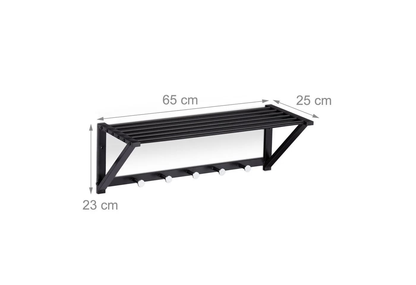 relaxdays Wandgarderobe mit Ablage Schwarz/Silber 5 Haken - Bild 4