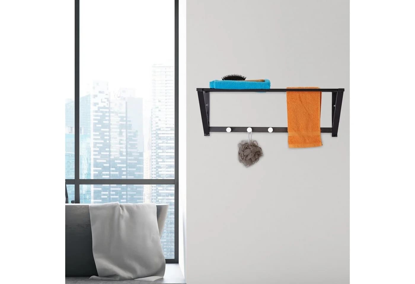 relaxdays Wandgarderobe mit Ablage Schwarz/Silber 5 Haken - Bild 5