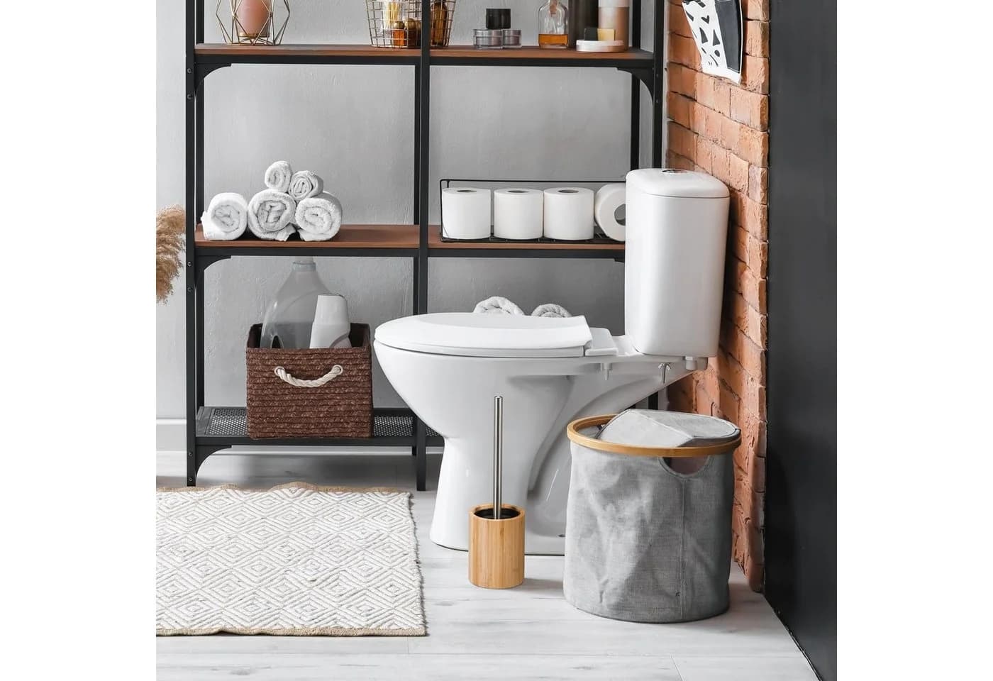 relaxdays Toilettenbürste mit Bambus-Halter Silikon Schwarz/Silber/Natur