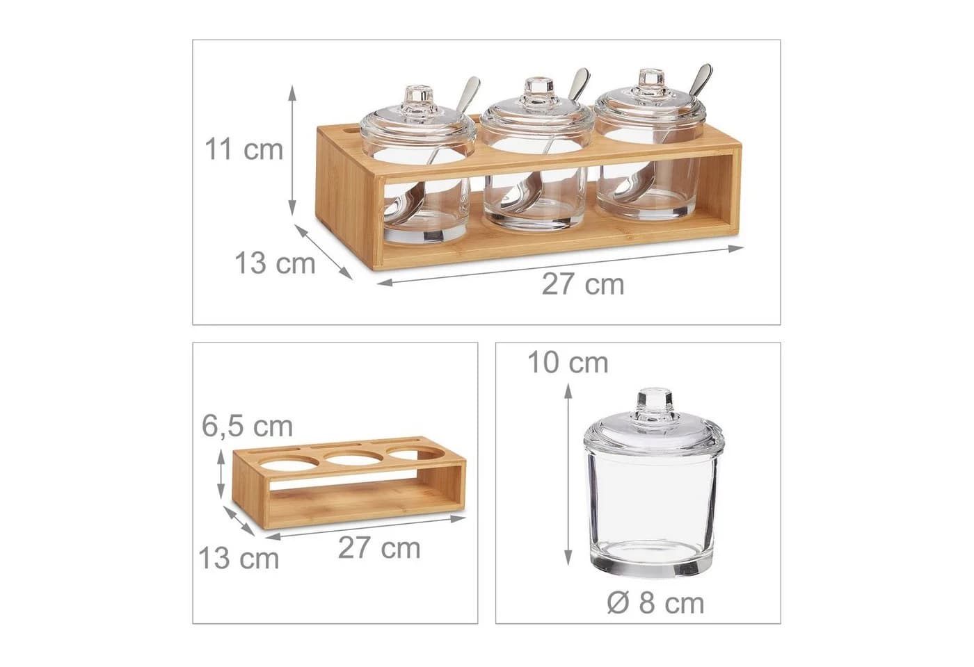 relaxdays Gewürzbehälter 3er Set mit Bambushalter, Glas - Bild 4