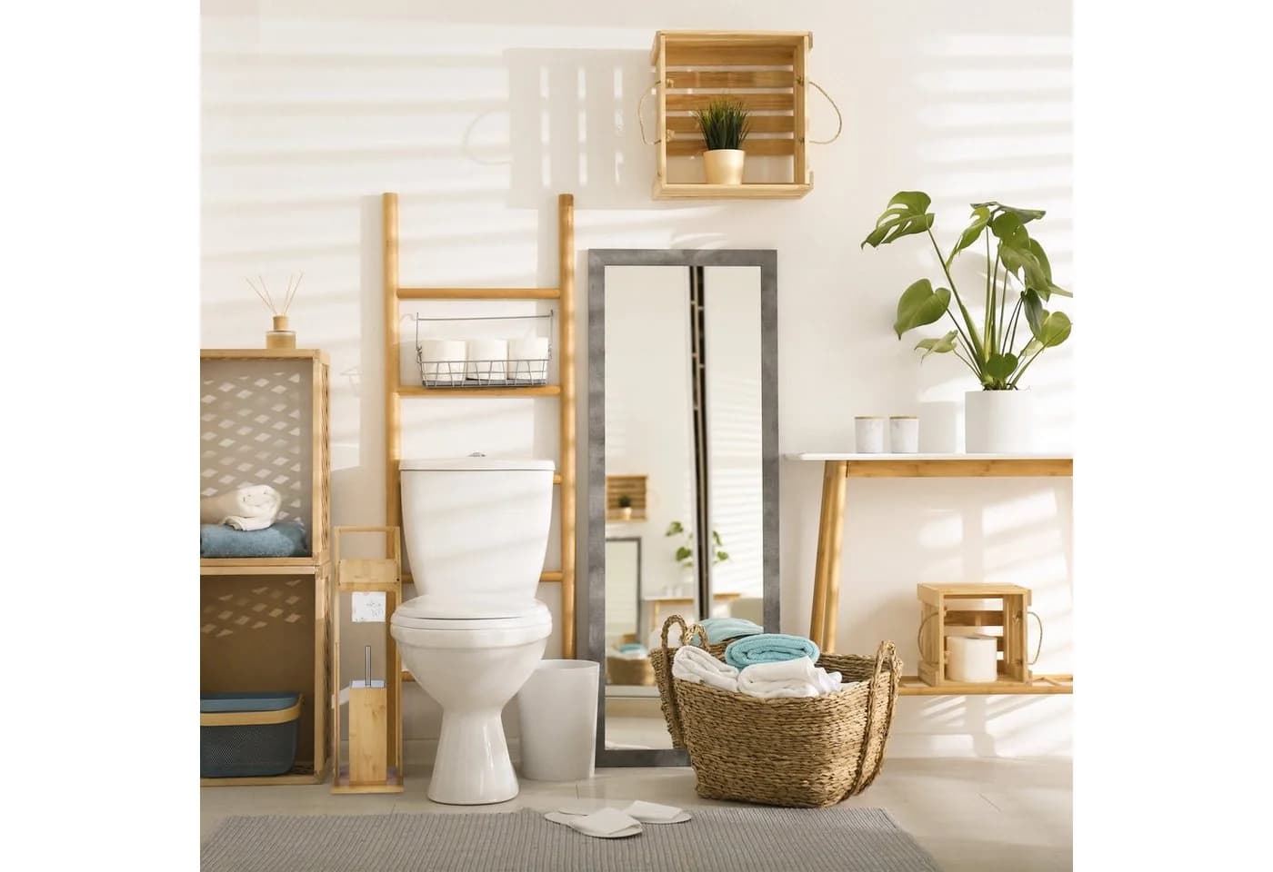 RELAXDAYS Toilettenpapierhalter WC Garnitur Bambus Silber - Bild 5