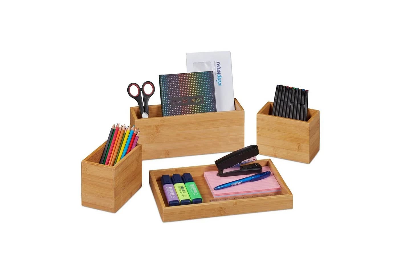 relaxdays Schreibtisch Organizer Set 4-tlg. Bambus Natur - Bild 2
