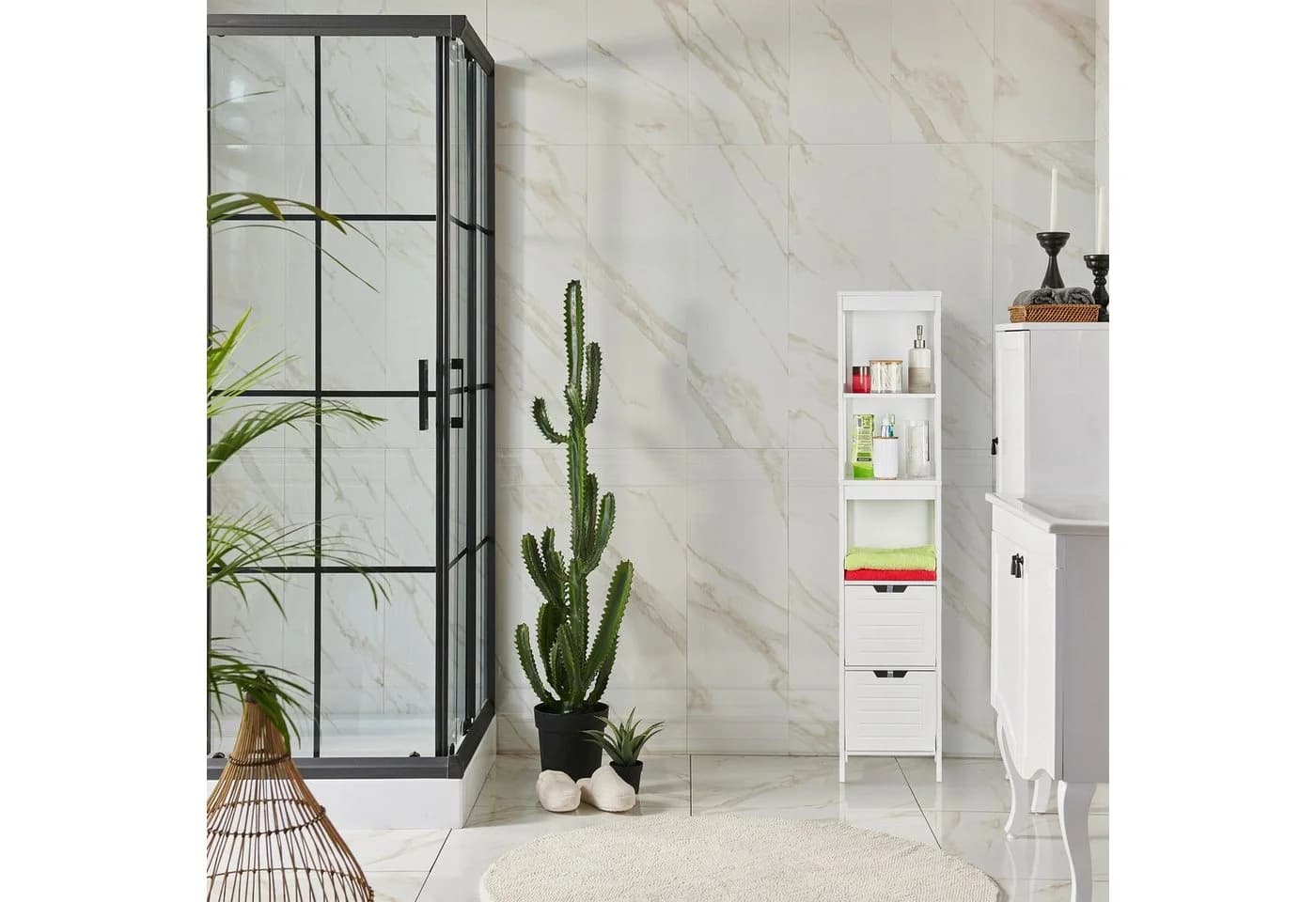 relaxdays Badregal Badezimmerschrank weiß Landhausstil