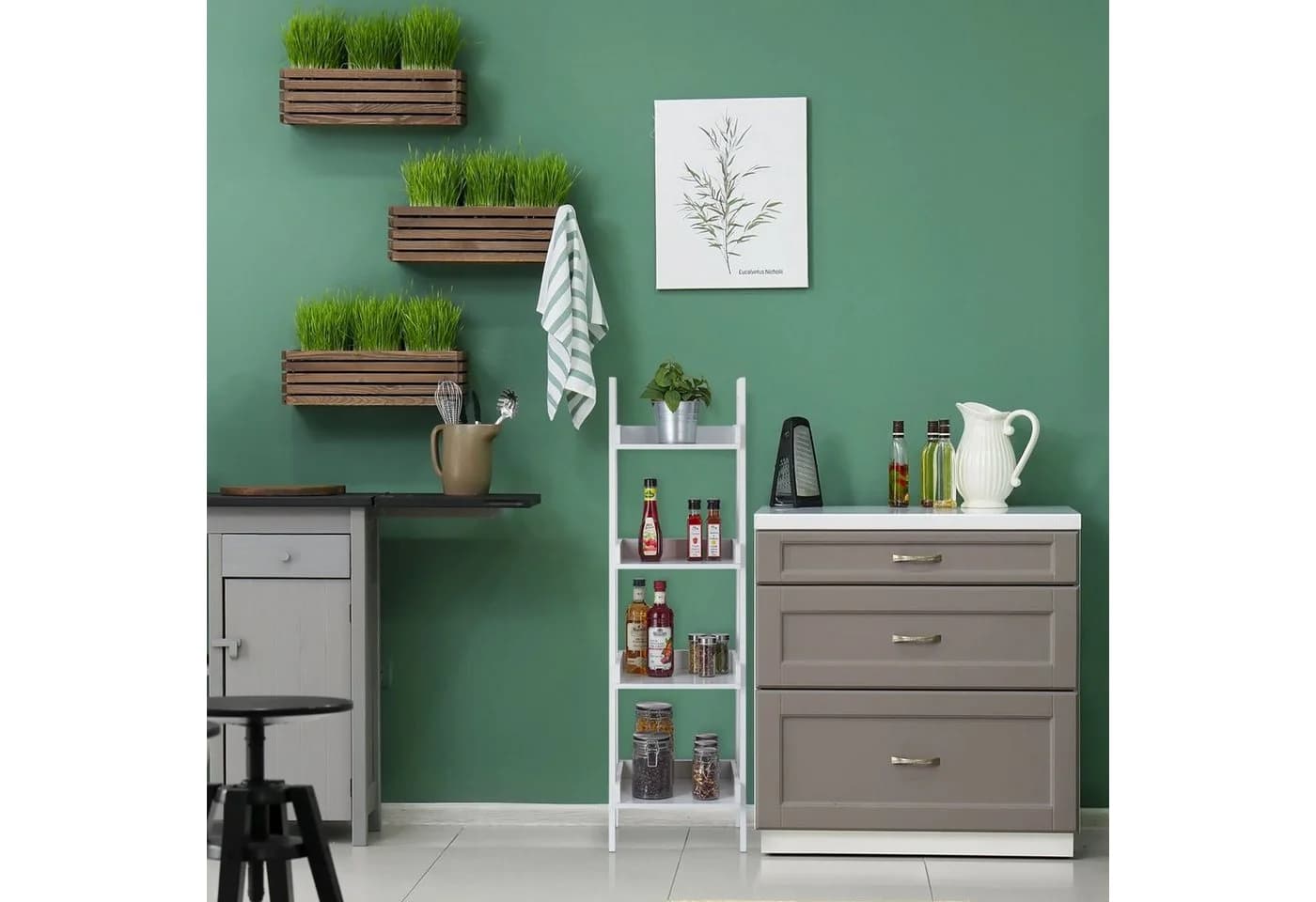 relaxdays Standregal weiß 4 Ebene Leiter Design MDF