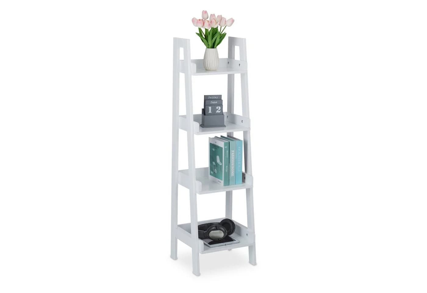 relaxdays Standregal weiß 4 Ebene Leiter Design MDF - Bild 2