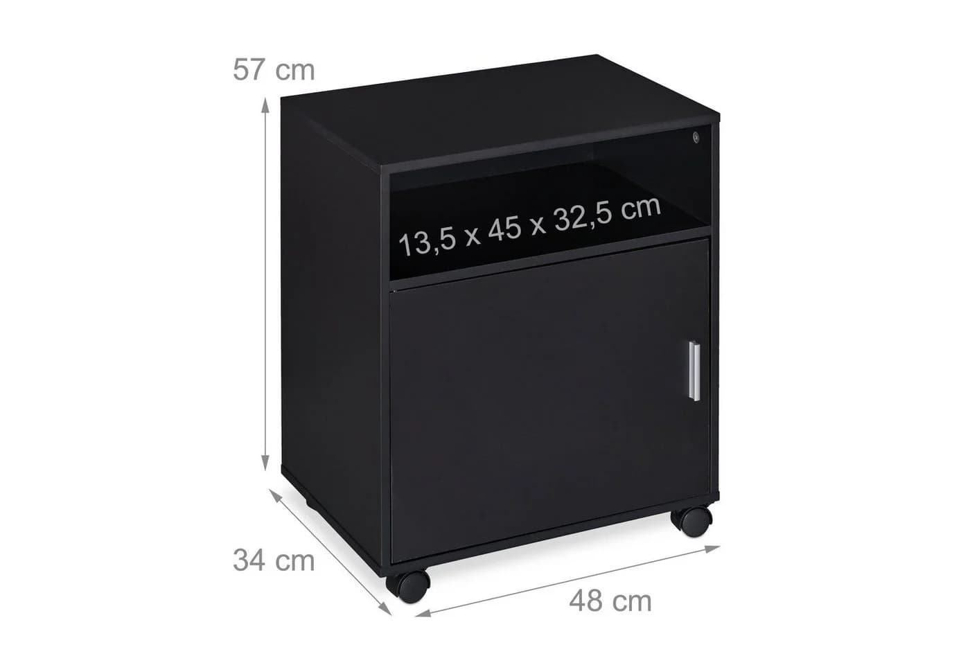 relaxdays Rollcontainer Schwarz mit 3 Fächern und Rollen - Bild 4
