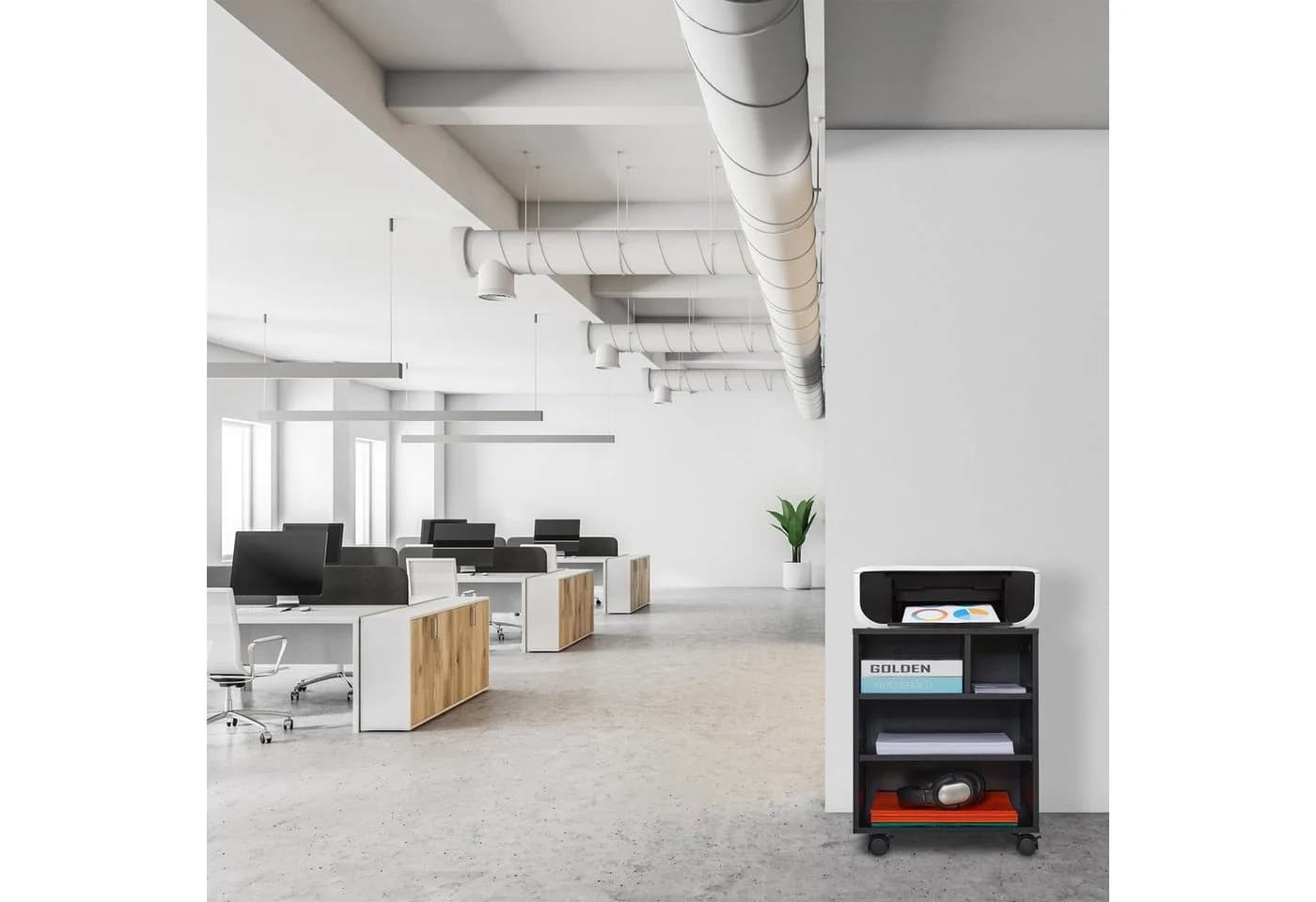 RELAXDAYS Rollcontainer Schwarz mit 4 Fächern und Rollen