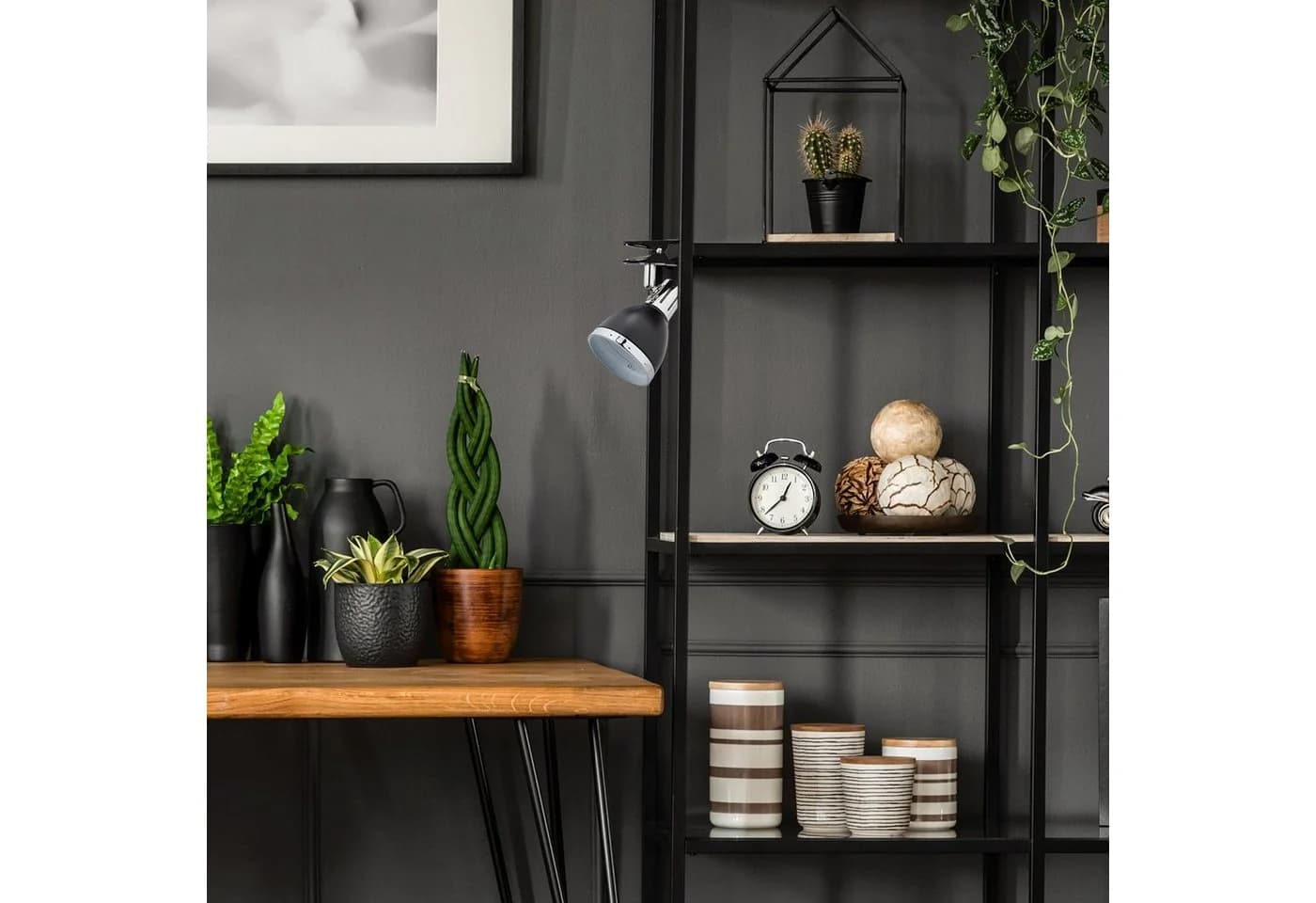 relaxdays Klemmspot Retro Schwarz Flexibel Schwenkbar