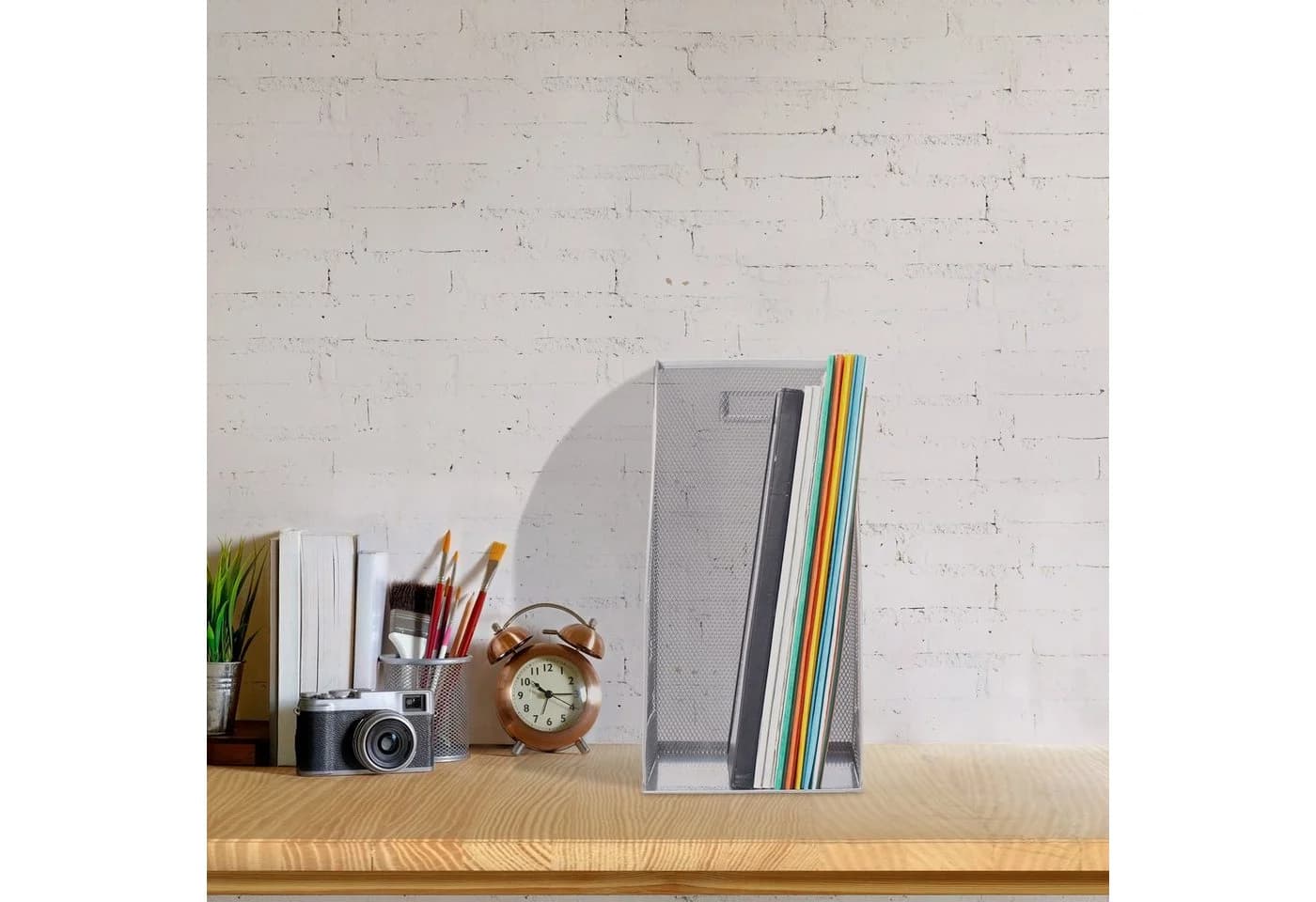 relaxdays Organizer Stehsammler Metall Silber Mesh