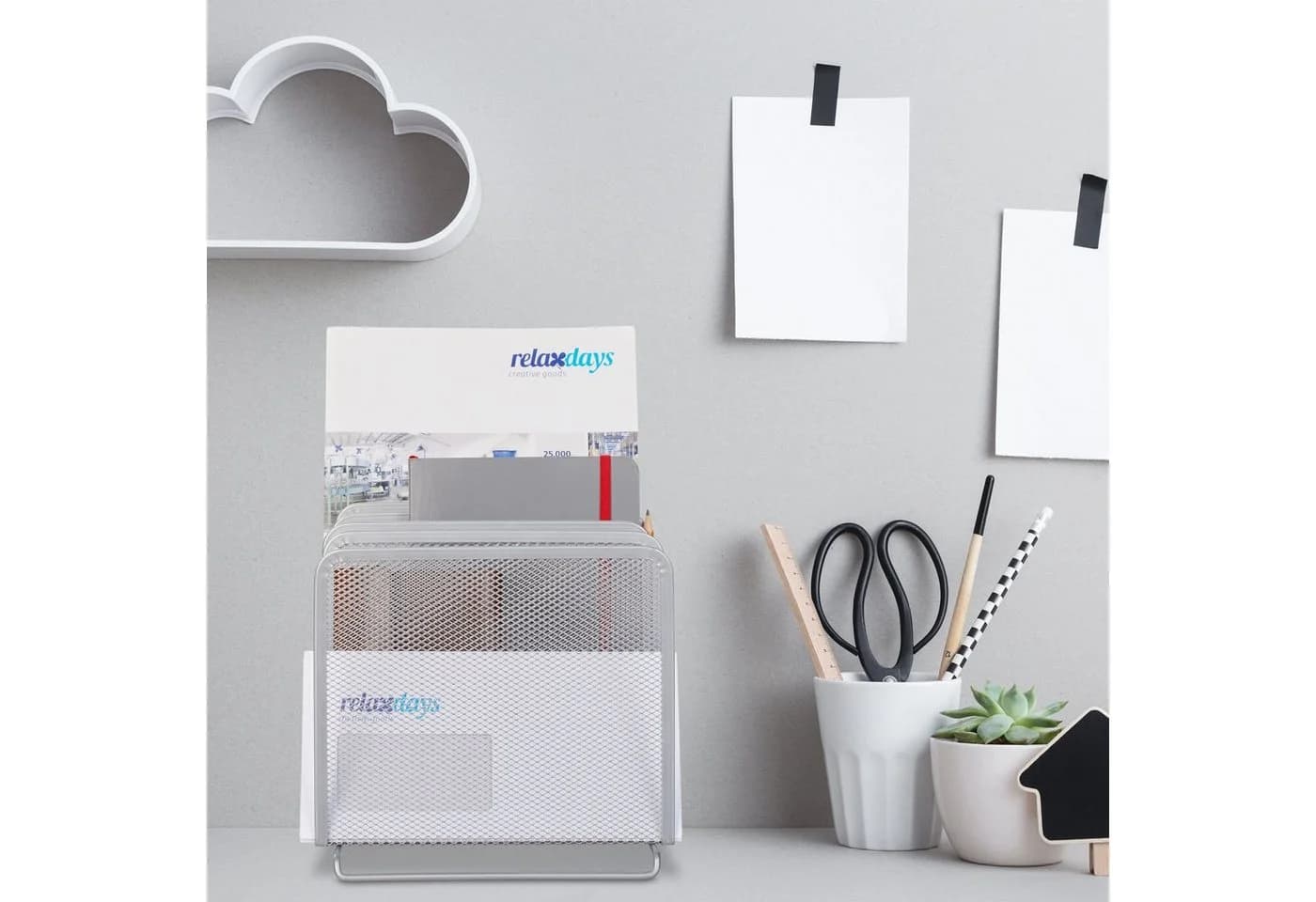 relaxdays Zeitungsständer Katalogsammler 5 Fächer Stahl Silber Mesh Design