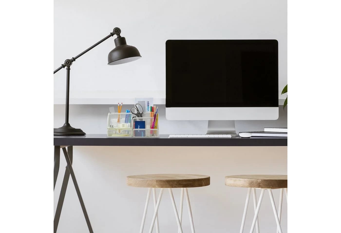 relaxdays Schreibtisch Organizer Weiß Mesh Design