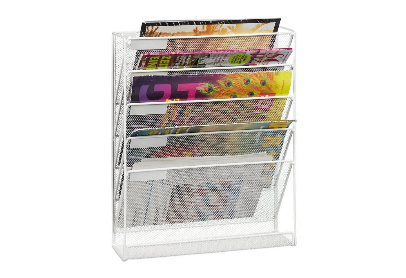 relaxdays Zeitungsständer Wand Weiß 5 Fächer Stahl Modern - Bild 2